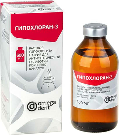 Раствор гипохлорита натрия для антисептической обработки корневых каналов "Гипохлоран-3" /3,25 %  300 мл /ОМЕГА