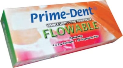 Prime-Dental_Текучий композит в наборе:Flowable Composite visible Light cure шпр.А2 2г*4шт, наконечн. д/шприцев 20шт